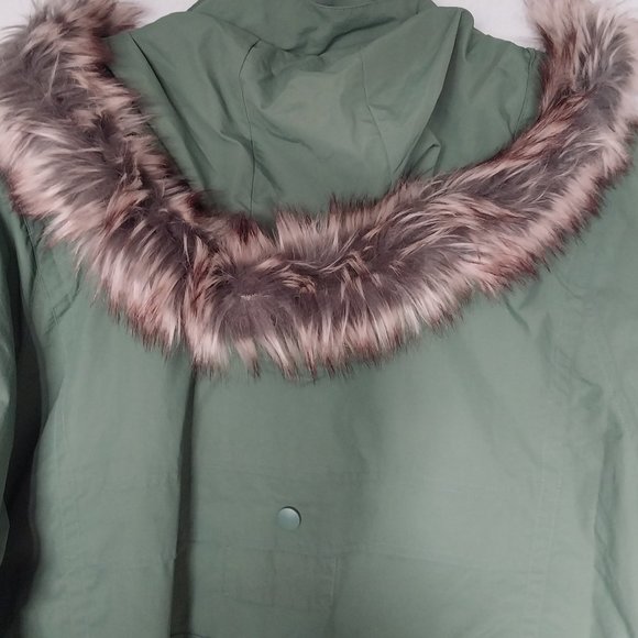 Woman Within Sage Green Hooded Quilt Lined Taslon Anorak/Parka - Picture 6 of 11